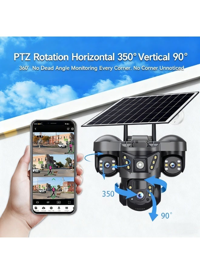 ريد ليف كاميرا مراقبة تعمل بالطاقة الشمسية 4G، خارجية PTZ 4K HD ثلاثية العدسات، مراقبة بانورامية لاسلكية بزاوية 360 درجة، محادثة ثنائية الاتجاه - Image 5